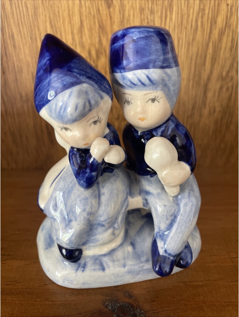 Vintage Delft Blue Hand Painted Boy Girl Bench Dutch Holland Figurine Ice Cream
